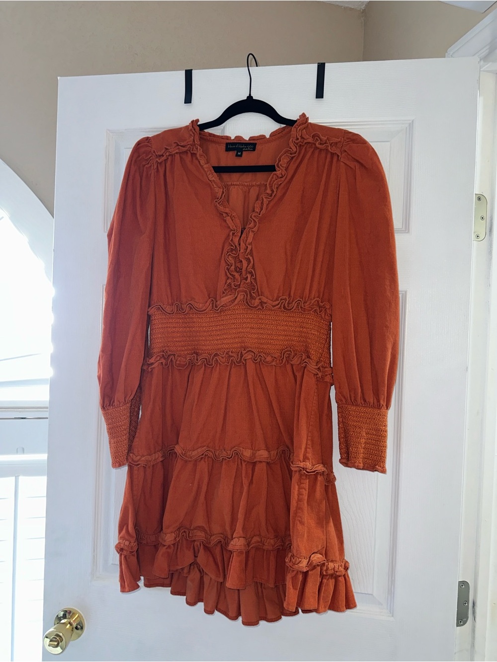House of Harlow 1960 Orange Ruffle Corduroy Half Sleeves Dress